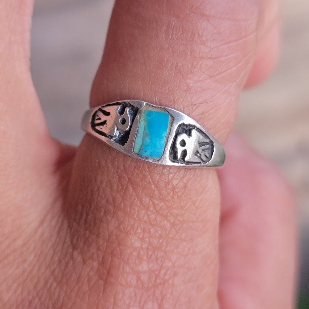 Vintage Native American handmade 925 sterling silver thunderbird turquoise inlay